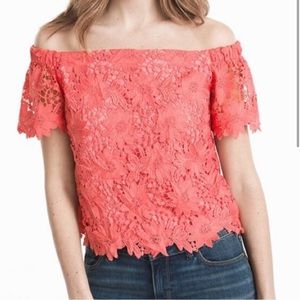 White House Black Market off shoulder lace cropped blouse